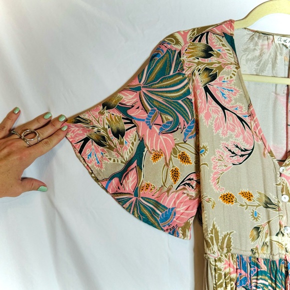 On the Road Floral Boho Hippie Chic Maxi Dress, Breathes & Flows, Size Small - Picture 5 of 15